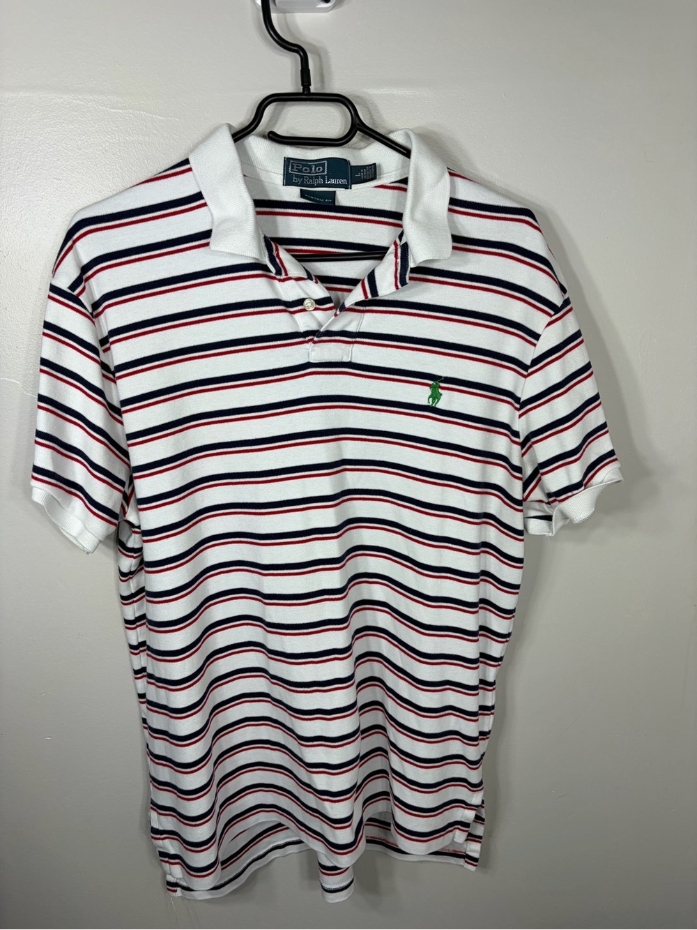 Polo Ralph Lauren Custom Fit Striped Polo Shirt White Navy Red Size L